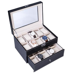 HAOYYE 20 Compartments Dual Layer Wooden Watch Box Black Elegant Storage Case with Soft Cozy Warm Flannel Fleece Interior Premium Quality Watch Organizer Luxury Comfortable Unique Design for Home Decor