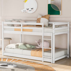 HAOYYE Twin over Twin Floor Bunk Bed with Ladder , White(Old SKU:WF281727AAK/WF286602AAK) Sturdy Space-Saving Heavy Duty Modern Design Adults Dorm Room Easy Assembly Bedroom Furniture