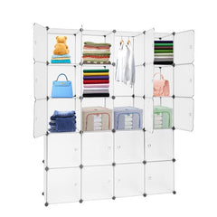HAOYYE 20 Cube Modular Storage Cabinet, Stackable Closet Organizer Shelving Unit with Hanging Rod, White Plastic Cube Shelves for Clothes, Shoes, Accessories, Home & Office Organizer, Space-Saving Storage Solution, Durable, Easy Assembly