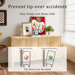 HAOYYE Vintage Storage Cabinet with Carved Scatter Pattern, 4 Door Dining Sideboard and Adjustable Shelves, Versatile Buffet and Accent Cabinet for Living Room, Kitchen, and Hallway, Sturdy and Space-Saving Design in Natural Finish