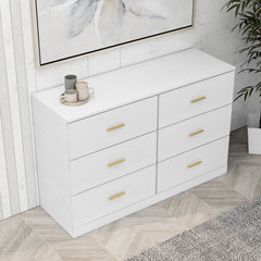HAOYYE Modern White 6-Drawer Dresser, Wide Storage Chest Of Drawers For Bedroom, Sturdy Space-Saving Heavy Duty Design, Perfect For Adults And Dorm Rooms, Easy Assembly