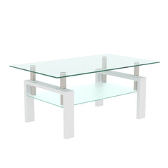 HAOYYE White Coffee Table, Clear Coffee Table, Modern Side Center Tables for Living Room, Living Room Furniture Sturdy Space-Saving Heavy Duty Modern Design Adults Dorm Room Easy Assembly