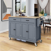 HAOYYE Kitchen Island Cart with Solid Wood Top and Locking Wheels, 4-Door Cabinet and 2 Drawers, Spice Rack, Towel Rack, Grey Blue, Sturdy Space-Saving Design, Heavy Duty Construction, Easy Assembly, Stylish and Durable Home Furniture