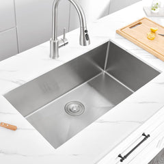 HAOYYE 32" L X 19" W Undermount Single Bowl 18 Gauge 304 Stainless Steel Kitchen Sink (Sink Only) Sturdy Space-Saving Heavy Duty Modern Design Adults Dorm Room Easy Assembly Bedroom Furniture