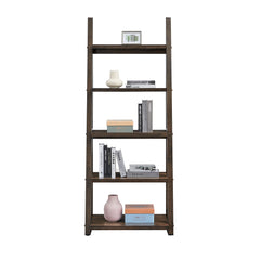 HAOYYE 5-Tier Shelves,Bookshelf, Storage Rack, Bookcase with Rubber Wood Frame, Ladder Shelf for Living Room, Home Office, Kitchen, Bedroom, Apartment ,Rustic Brown Sturdy Space-Saving Heavy Duty Adults