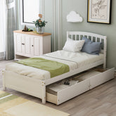 HAOYYE Twin Platform Bed Frame with Two Storage Drawers and Headboard, White, Sturdy Space-Saving Design, Heavy Duty Construction, Easy Assembly, Durable and Stylish Home Furniture