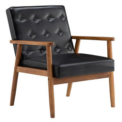 HAOYYE Retro Modern Wooden Single Chair With Black PU Upholstery, Comfortable High Back Design, Sturdy Solid Wood Frame, Elegant Living Room Accent Seating, Durable And Stylish Home Furniture