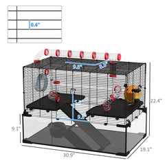 HAOYYE 31" Extra Large Hamster Cage with Tube Tunnel, Small Animal Cage for Dwarf Hamster, Rat, Gerbil Cage with Deep Glass Bottom, Water Bottle, Food Dish, Exercise Wheel, Ramps Sturdy Space-Saving