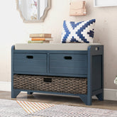 HAOYYE Storage Bench with Removable Basket and Two Drawers, Fully Assembled Shoe Bench with Removable Cushion, Navy, Sturdy Space-Saving Design, Heavy Duty Construction, Easy Assembly, Durable and Stylish Home Furniture