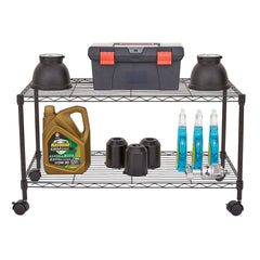 HAOYYE Black 2-Shelf Rolling Media Cart – Durable Steel Cart With Locking Wheels, Sleek Modern Design, Ideal For AV Equipment, Electronics, Kitchen, Office, And Home Use – Easy Assembly, Space-Saving, Adjustable Shelves.