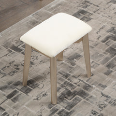 HAOYYE Maly Contemporary Wood Vanity and Stool Set, Gold Makeup Vanity Table with Storage Drawer, Elegant Dressing Table with Round Mirror and Cushioned Stool, Stylish and Compact Vanity Desk for Bedroom, Apartment, or Makeup Room