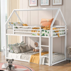 HAOYYE Twin over Twin House Bunk Bed with Built-in Ladder,White Sturdy Space-Saving Heavy Duty Modern Design Adults Dorm Room Easy Assembly Bedroom Furniture