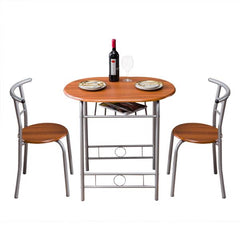 HAOYYE Brown Wood Grain PVC Breakfast Table Set with One Table and Two Chairs, Space-Saving Dining Table and Stool Set for Small Kitchen, Apartment, or Dining Room