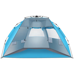 HAOYYE Quick Open Pop Up Beach Tent Blue Portable Sun Shelter with Fiberglass Poles and Durable Oxford Fabric Lightweight Easy Setup UV Resistant Shade Canopy for Outdoor Camping Picnic Travel Patio and Beach Use