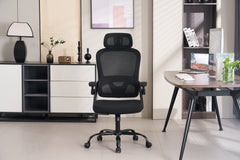 HAOYYE Ergonomic Mesh Office Chair with High Back Desk Design, 3D Armrests, Up And Down Lumbar Support, Swivel Computer Task Chair with Adjustable 2D Headrest and Tilt Function, Sturdy Space-Saving Heavy Duty Chair for Home and Office Use