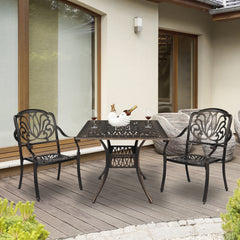 HAOYYE Cast Aluminum Patio Table Bronze Outdoor Square Bistro Table Weather Resistant Courtyard Garden Table with Vintage Style Design for Balcony Backyard Deck Porch