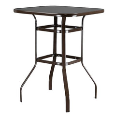 HAOYYE Wrought Iron Glass High Bar Table, Modern Patio Bar Table with Matte Brown Frame and Tempered Glass, Stylish and Durable, Perfect for Outdoor or Indoor Dining, Bars, and Restaurants