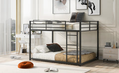 HAOYYE Full over Full Metal Bunk Bed, Low Bunk Bed with Ladder, Heavy Duty Space-Saving, Durable Modern Design, Easy Assembly, Sturdy Bedroom Furniture, Stylish Black Bunk Bed for Kids & Adults, Versatile Home Sleeping Solution