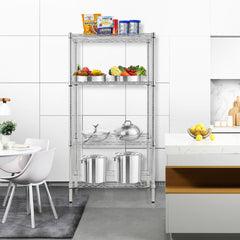 HAOYYE 4-Shelf Adjustable Wire Shelving Unit – Sturdy Chrome Storage Shelves With Heavy-Duty Steel Construction, Perfect For Garage, Kitchen, Office, Or Home Organization – Space-Saving, Durable, Adjustable Design For Flexible Storage Solutions