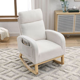 HAOYYE 27.6"W Modern Accent High Backrest Living Room Lounge Arm Rocking Chair, Two Side Pocket ,Teddy White (Ivory) Sturdy Space-Saving Heavy Duty Modern Design Adults Dorm Room