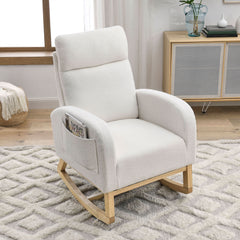 HAOYYE 27.6"W Modern Accent High Backrest Living Room Lounge Arm Rocking Chair, Two Side Pocket ,Teddy White (Ivory) Sturdy Space-Saving Heavy Duty Modern Design Adults Dorm Room