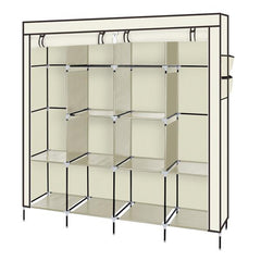 HAOYYE Portable Clothes Closet Wardrobe with 12 Shelves and 4 Side Pockets, Beige Non-Woven Fabric Storage Organizer for Small Rooms and Walk-In Closets