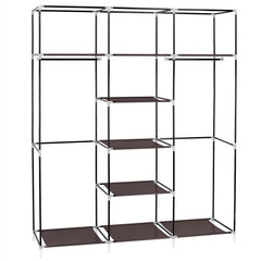 HAOYYE 69-Inch Portable Double-Rod Closet Organizer, Durable Dark Brown Fabric Wardrobe, Space-Saving Storage Solution for Clothes and Accessories, Stylish and Modern Design, Sturdy Non-Woven Fabric Construction