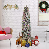 HAOYYE Green Pencil Flocking Christmas Tree with 641 Branches, Durable PVC Material, Sturdy Metal Base, Easy 3-Step Assembly, Full and Realistic Pine Appearance for Home Office Store Party Holiday Decoration