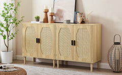HAOYYE Kitchen storage cabinets with rattan decorative doors, buffets, wine cabinets, dining rooms, hallways, cabinet console tables, Natural, Sturdy Space-Saving Heavy Duty