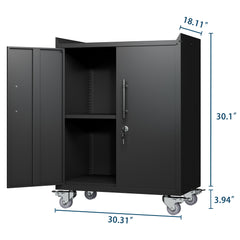 HAOYYE 2 Door Tool Cabinets for Garage, Lockable Garage Storage Cabinet, Locking Metal Storage Cabinet with Wheels, Rolling Tool Chest, Assembly Required H34*W30.3*D18 Sturdy Space-Saving Heavy Duty