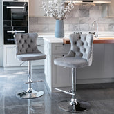 HAOYYE Adjustable Velvet Bar Stools with Tufted Backs, Swivel Seat Height Ranging from 25 to 33 Inches, Modern Upholstered Design with Chrome Base, Comfortable and Stylish Barstools for Kitchen Island or Home Pub