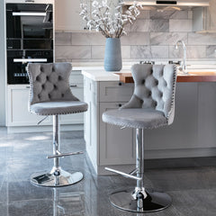 HAOYYE Adjustable Velvet Bar Stools with Tufted Backs, Swivel Seat Height Ranging from 25 to 33 Inches, Modern Upholstered Design with Chrome Base, Comfortable and Stylish Barstools for Kitchen Island or Home Pub