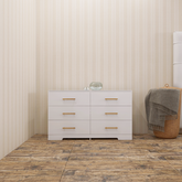 HAOYYE White 6-Drawer Dresser With Golden Handles, Spacious Modern Chest of Drawers, Sturdy Space-Saving Design, Heavy Duty, Easy to Assemble, Ideal for Bedrooms and Dorm Rooms