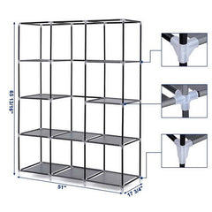 HAOYYE 67" Portable Closet Organizer with 10 Shelves, Extra Space, Quick Assembly, Gray, Durable Space-Saving Storage Solution, Modern Design, Versatile Use for Bedroom, Walk-In Closet, and Small Spaces