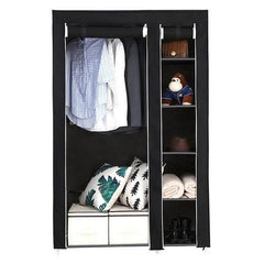DE Direct HAOYYE Portable Clothes Closet Wardrobe with Non-Woven Fabric Cover and Hanging Rod Easy to Assemble Freestanding Storage Organizer for Bedroom Entryway or Dorm Use Black Modern Fabric Wardrobe
