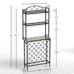 HAOYYE Industrial Wine Rack Bar Table, 3-Tier Liquor Bottle and Glass Holder with Storage Shelves, Metal and Wood Wine Organizer for Home Kitchen, Dining Room, and Living Room Sturdy Space-Saving Heavy Duty
