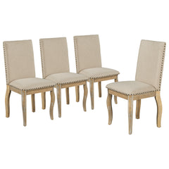 HAOYYE Set of 4 Dining chairs Wood Upholstered Fabirc Dining Room Chairs with Nailhead (Natural Wood Wash) Sturdy Space-Saving Heavy Duty Modern Design Adults Dorm Room Easy Assembly