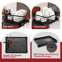 HAOYYE Stainless Steel Rust-Proof Dish Drying Rack with Tray - Space-Saving, Anti-Slip, & Removable Utensil Holders for Kitchen Countertop & Cabinet Sturdy Heavy Duty Modern Design Adults Dorm Room