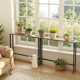 HAOYYE Oak 2 Pack Narrow Console Sofa Tables with Built-In Power Outlets and USB Ports, Long Couch Tables with Sturdy Metal Frame and 4.9ft Extension Cord, Space-Saving Charging Stations for Living Rooms, Dorms, Apartments