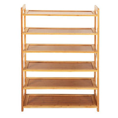 HAOYYE 6-Tier Bamboo Shoe Rack, Rectangular Sturdy Design, Durable Wood Color Storage Solution, Multifunctional Organizer, Modern Space-Saving Shelf For Shoes, Bags, And Accessories, Practical Home Organizer For Living Room, Bedroom, And Entryway