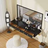 HAOYYE Floating Shelf With Drawer, Multi-Purpose Wall-Mounted Vanity Table, Sturdy Space-Saving Heavy Duty Design, Black And Gold Finish, Perfect For Bedroom, Bathroom, Or Salon