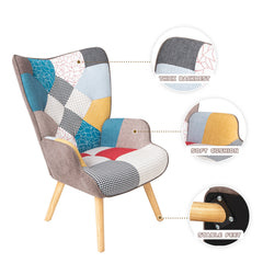 HAOYYE Accent Chair with Ottoman, Living Room Chair and Ottoman Set, Comfy Side Armchair for Bedroom, Creative Splicing Cloth Surface Sturdy Space-Saving Heavy Duty Modern Design Easy Assembly Durable