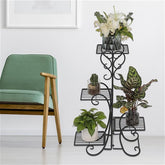 HAOYYE 4 Potted Square Flower Metal Shelves Plant Stand, Black, Durable and Space-Saving Storage Solution, Modern Design, Versatile for Indoor and Outdoor Use, Premium Quality, Stylish Decorative Display Rack for Your Garden