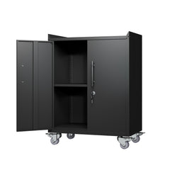 HAOYYE 2 Door Tool Cabinets for Garage, Lockable Garage Storage Cabinet, Locking Metal Storage Cabinet with Wheels, Rolling Tool Chest, Assembly Required H34*W30.3*D18 Sturdy Space-Saving Heavy Duty