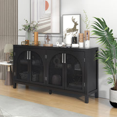 HAOYYE Large Storage Space Sideboard with Artificial Rattan Door and Metal Handles for Living Room and Entryway (Black) Sturdy Space-Saving Heavy Duty Modern Design Adults Dorm Room Easy Assembly