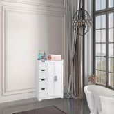 HAOYYE White Bathroom Storage Cabinet With 2 Doors And 4 Drawers, Spacious And Durable Bathroom Vanity Organizer, Modern Design For Efficient Storage Of Toiletries And Essentials, Stylish And Functional Home Furniture