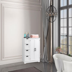 HAOYYE White Bathroom Storage Cabinet With 2 Doors And 4 Drawers, Spacious And Durable Bathroom Vanity Organizer, Modern Design For Efficient Storage Of Toiletries And Essentials, Stylish And Functional Home Furniture