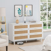 HAOYYE 6-Drawer Rattan Storage Cabinet for Bedroom and Living Room, Sturdy and Durable Design, Space-Saving Modern Furniture with Rattan Drawers, Easy Assembly and Versatile Storage Solution