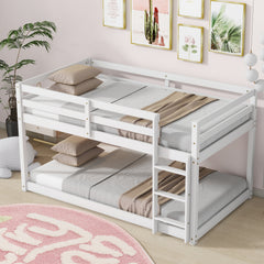 HAOYYE Solid Wooden, Solid Rubber Wooden Twin over Twin Loft Bed with Ladder, with Bed Platform of Strengthened Slats,White Sturdy Space-Saving Heavy Duty Modern Design Adults Dorm Room Easy Assembly