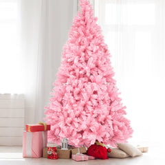 HAOYYE Pink Artificial Christmas Tree with 1400 Branch Tips, Durable PVC Branches and Stable Iron Base, Pre-Lit Holiday Decoration for Home Office Party, Full Lush Tie Tree with Easy Assembly and Elegant Festive Style